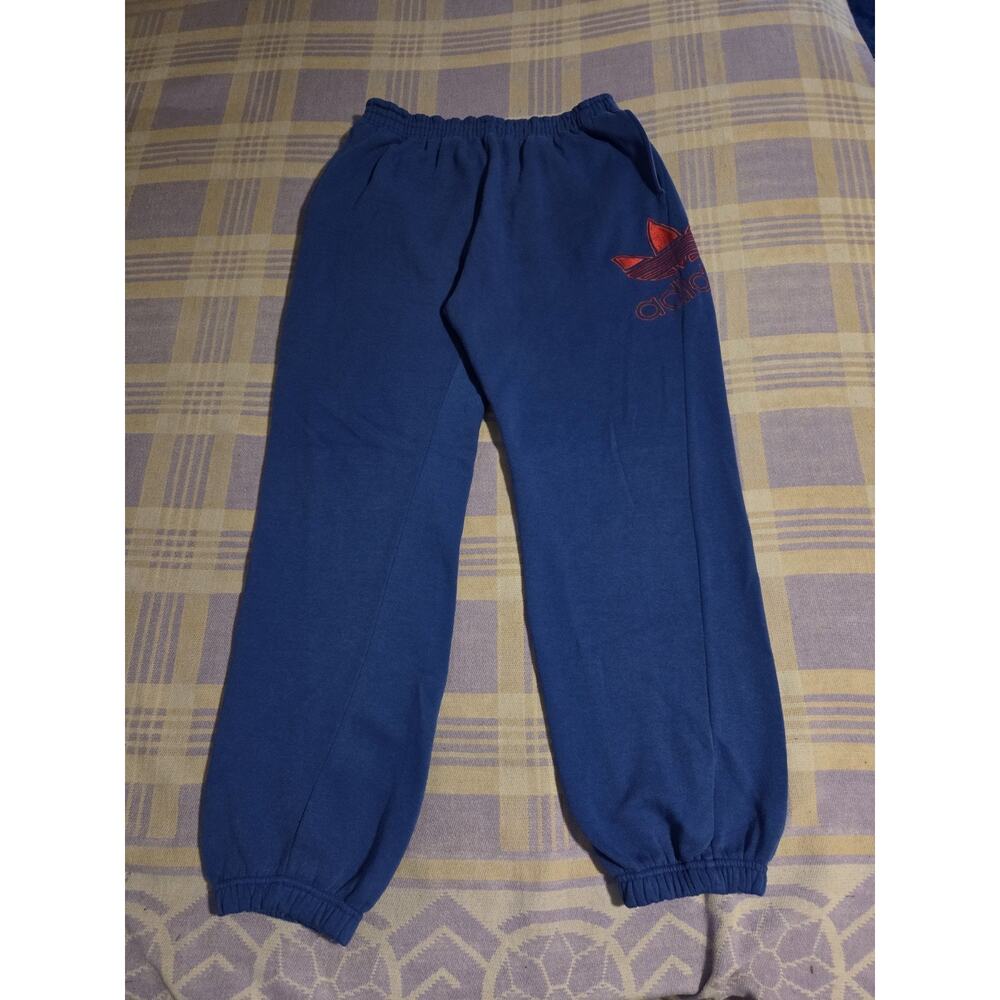 Vintage 80s Adidas Sweatpants Silver Tag Big Trefoil Embroidery Logo Red Blue